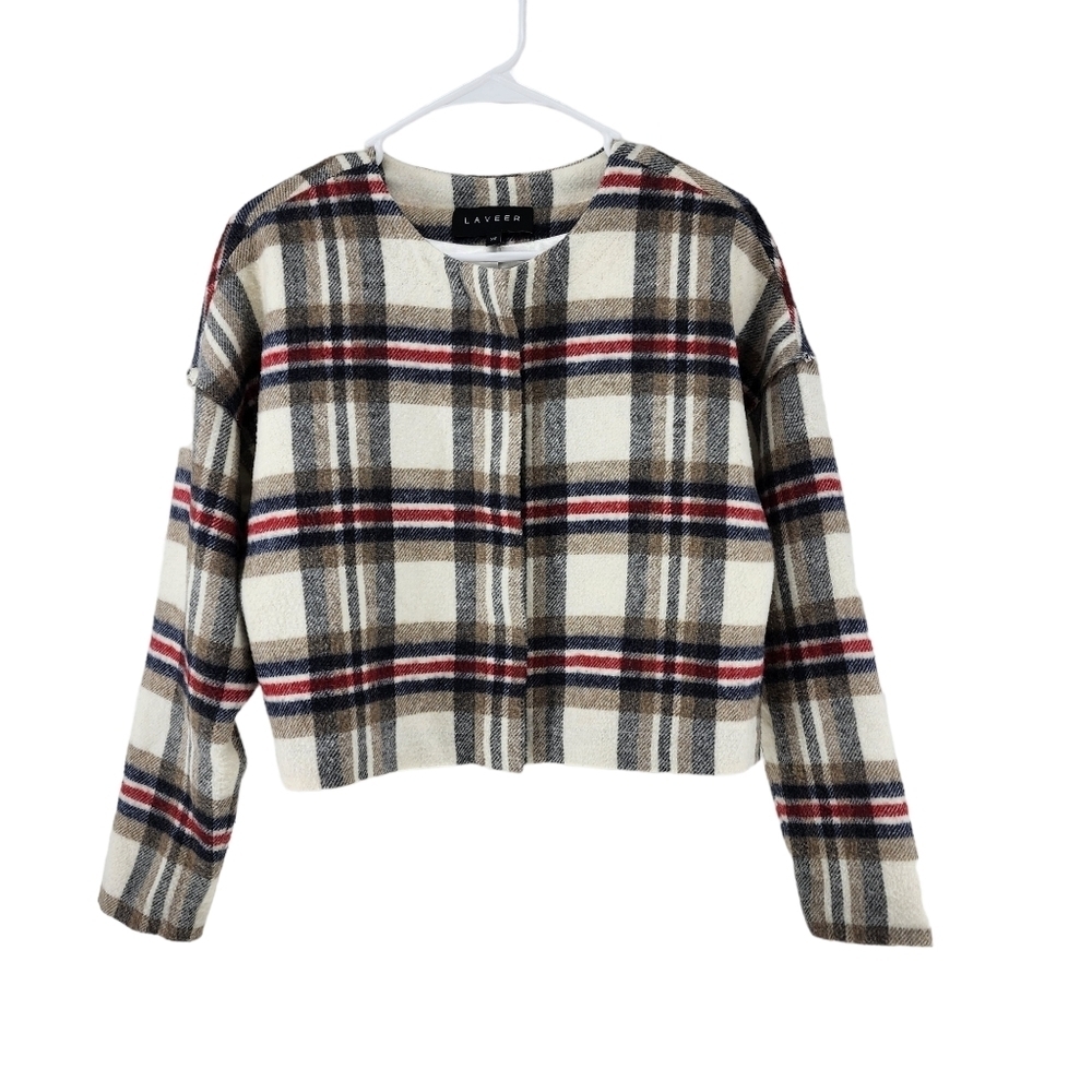 Laveer Women's Plaid Cropped Zip Front Blazer Jacket - XS